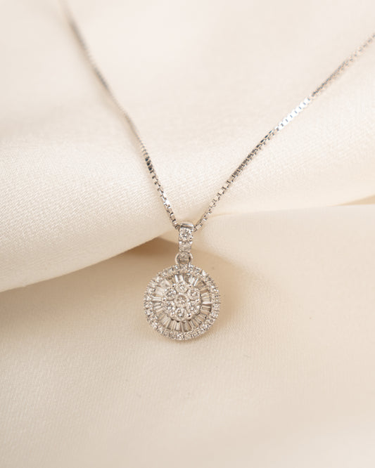 Dije Roseta Oro Blanco 18K + Cadena Oro Blanco 18K 45cm