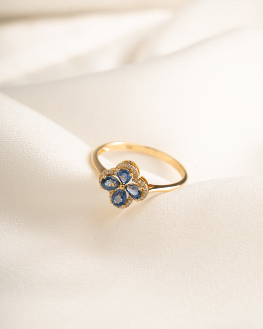 Anillo Flor Oro 18K con Zafiro y Brillantes