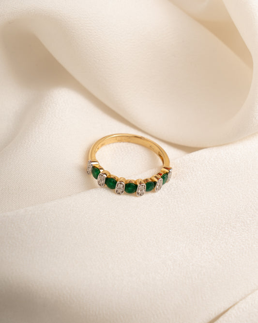 Anillo Riviere Oro 18K con Esmeraldas y Brillantes