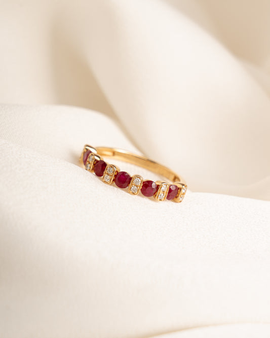 Anillo Riviere Oro 18K con Rubíes y Brillantes